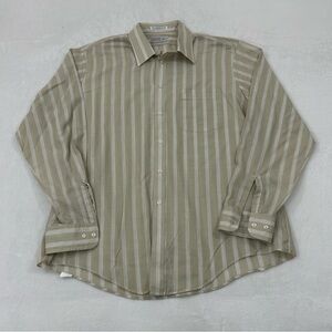 Cotter Bridge Khaki Tan & White Striped Casual Button Up Dress Shirt Men’s XL